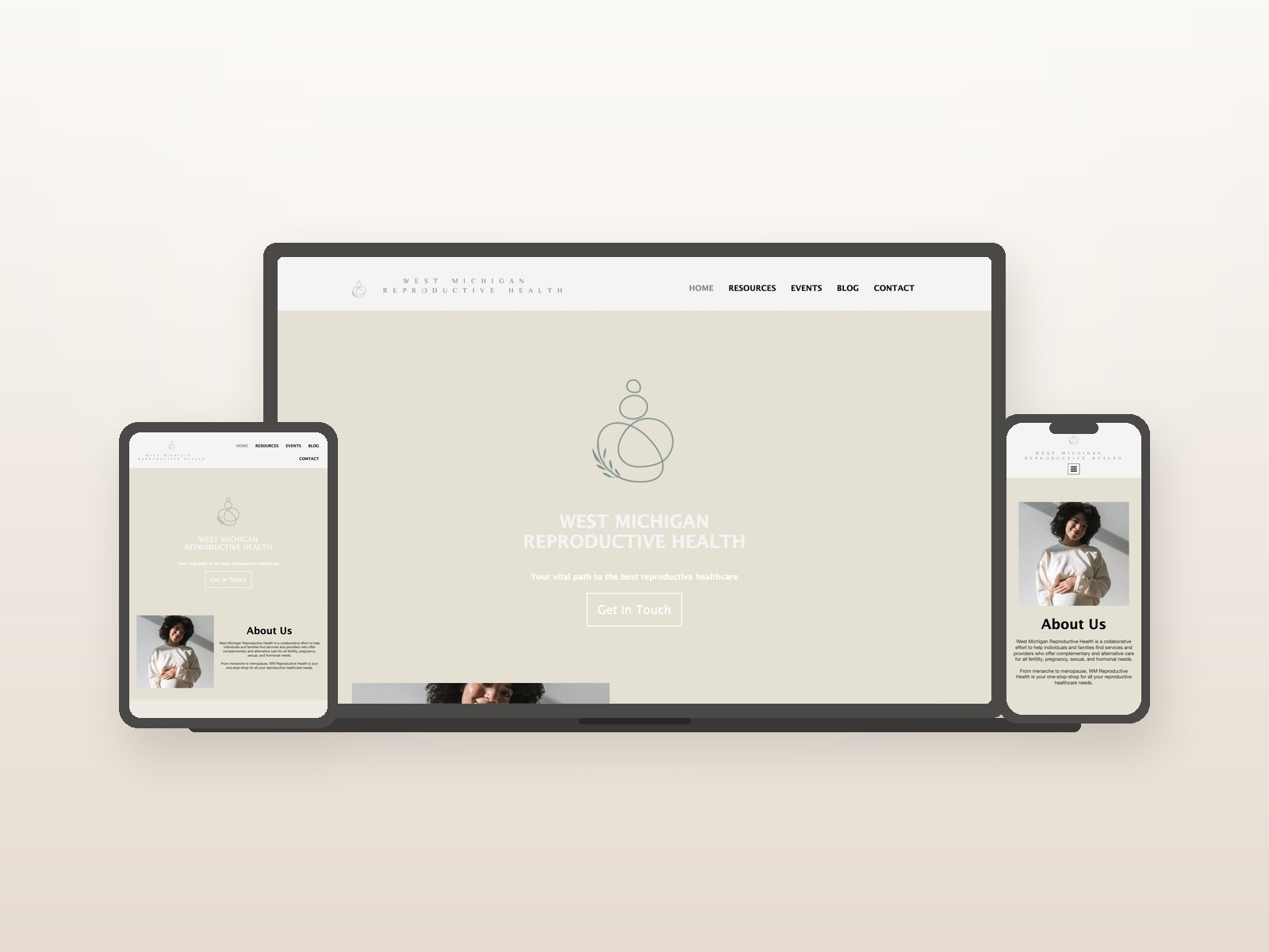 West Michigan Reproductive Health website shown on a laptop, tablet and phone