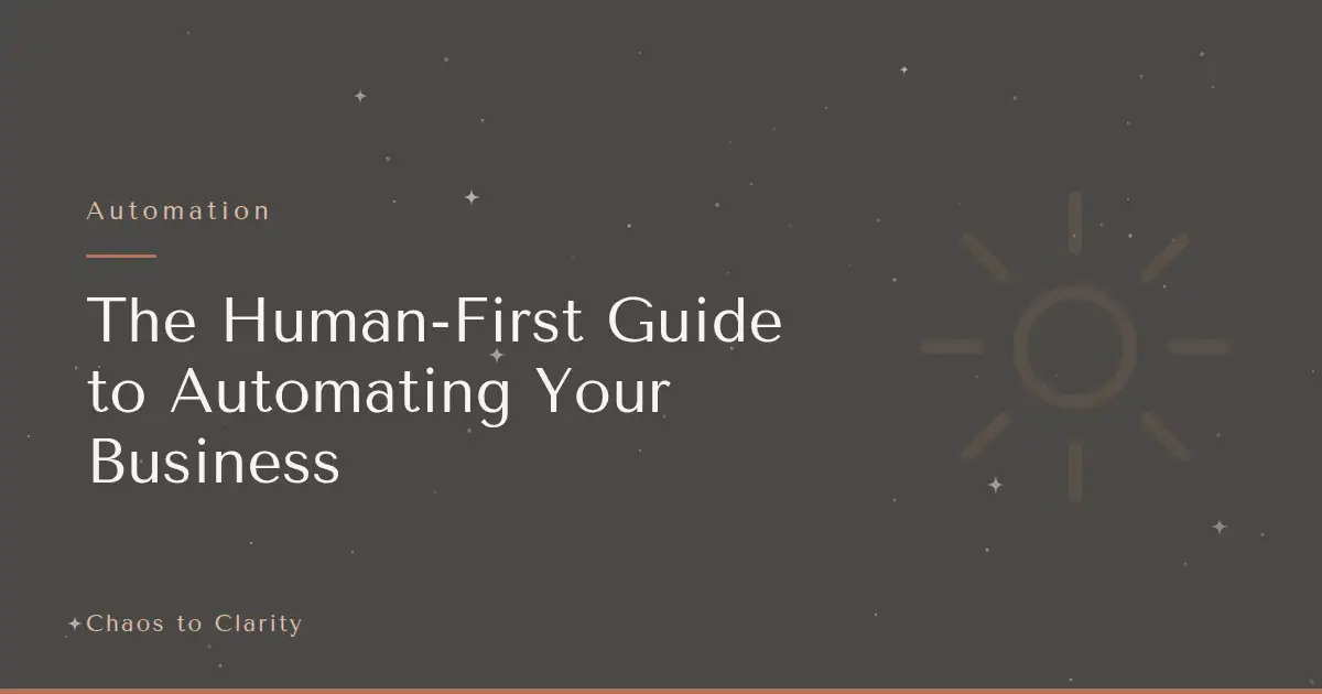 Automation — article title card for the Chaos to Clarity blog post The Human-First Guide to Automating Your Business