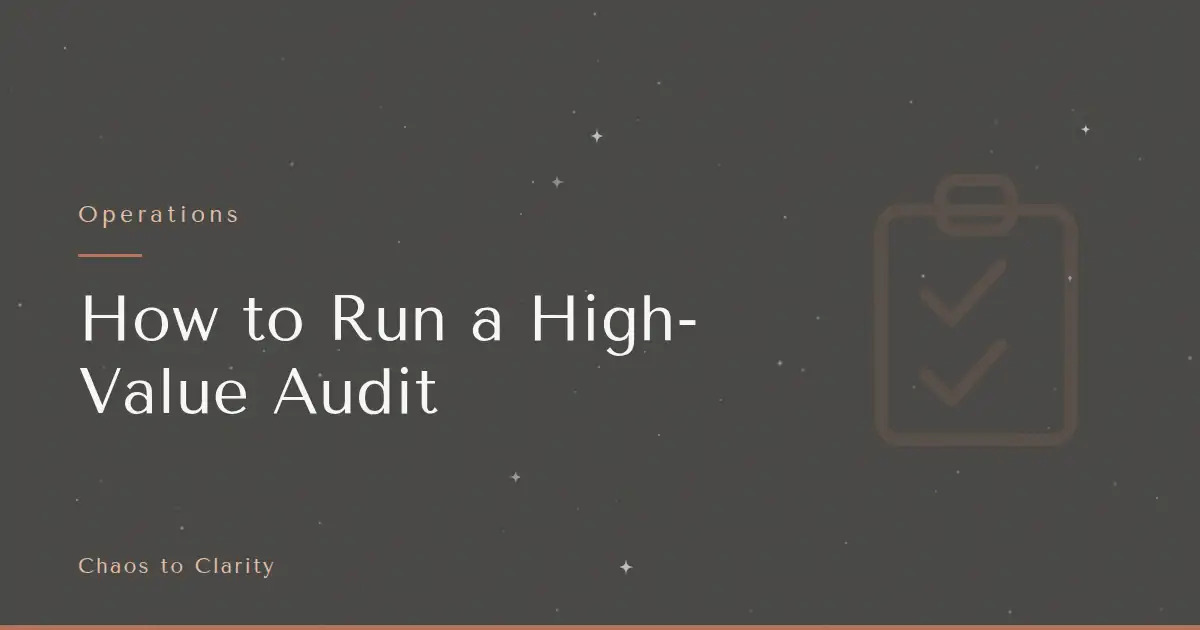Operations — article title card for the Chaos to Clarity blog post How to Run a High-Value Audit