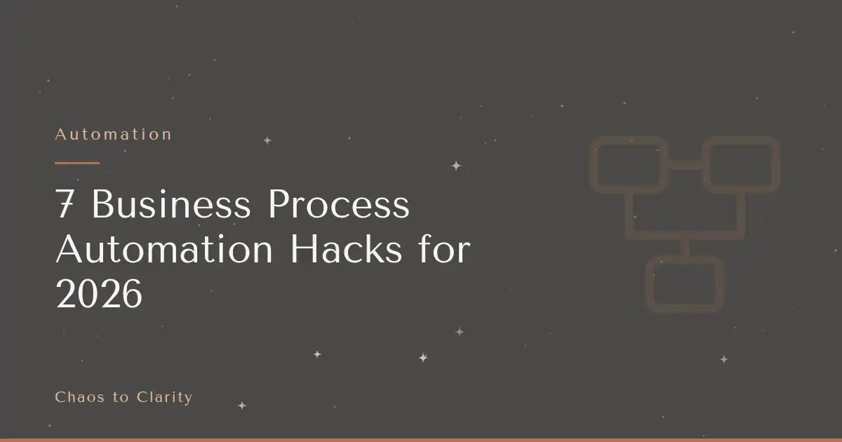 Automation — article title card for the Chaos to Clarity blog post 7 Business Process Automation Hacks for 2026